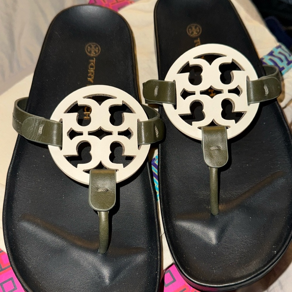 Tory Burch Miller Cloud Sandal Leccio/New Ivory/Perfect Black Size 8.5 New